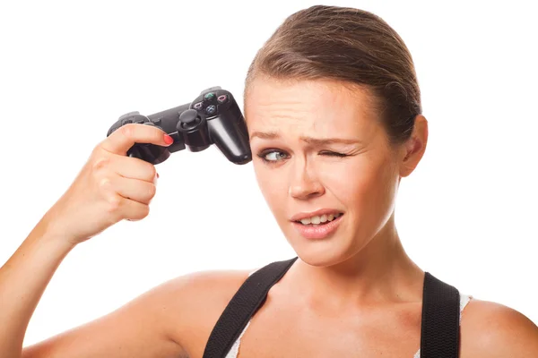 Woman with videogame controller — Stock Photo, Image