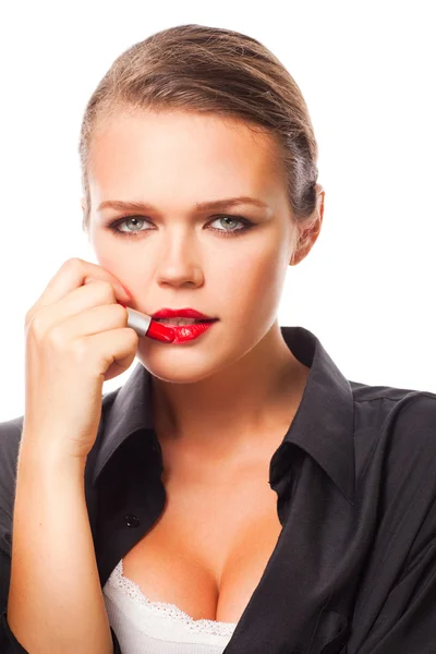 Kvinna med rött läppstift — Stockfoto