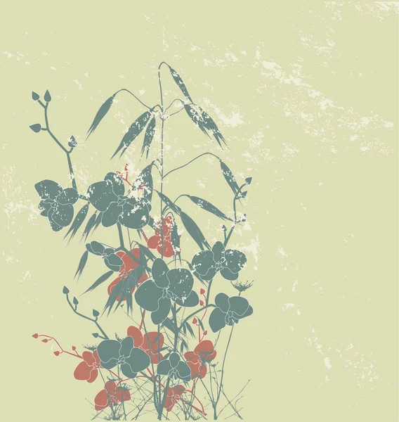 Грандж ретро дизайн з орхідеями і вівсом — стоковий вектор