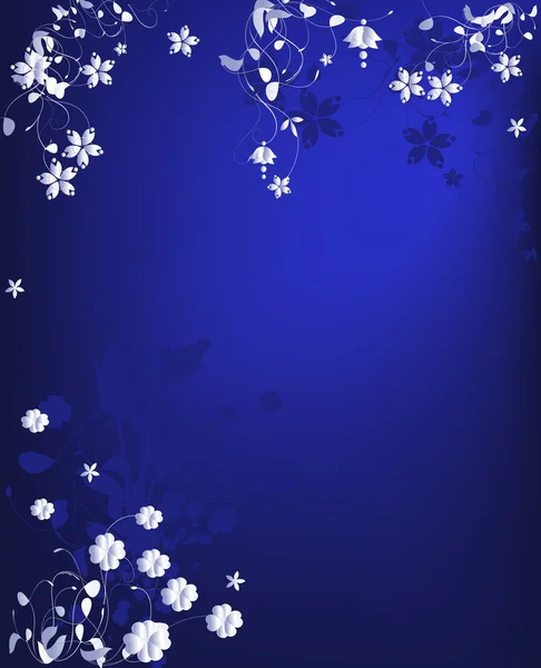 Синій вишуканий фон зі срібними квітами — стоковий вектор