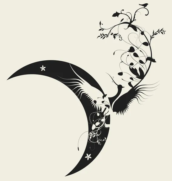 Conception oiseau et lune — Image vectorielle