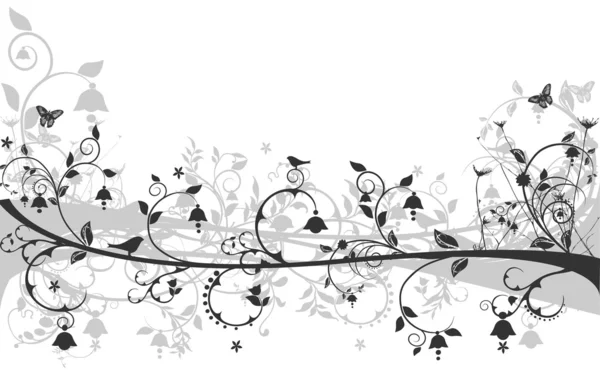 Vektorové květinový design s ptáky a motýly — Stockový vektor