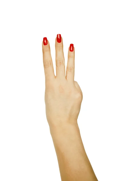 Vrouwelijke hand weergegeven: nummer drie — Stockfoto