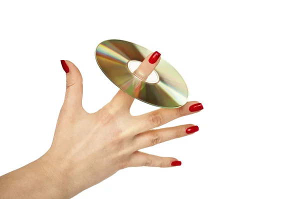 Finger holding CD — Stock Photo, Image