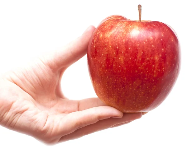 Κόκκινο μήλο στα χέρια — Φωτογραφία Αρχείου