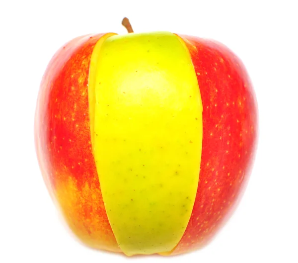 Rött äpple med en skiva gul — Stockfoto