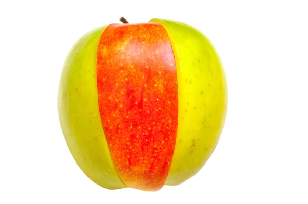 Зелене яблуко зі скибочкою червоного — стокове фото