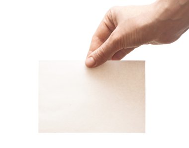 Hand holding white empty paper clipart