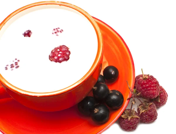 Сup of milk with berries — Stock Photo, Image