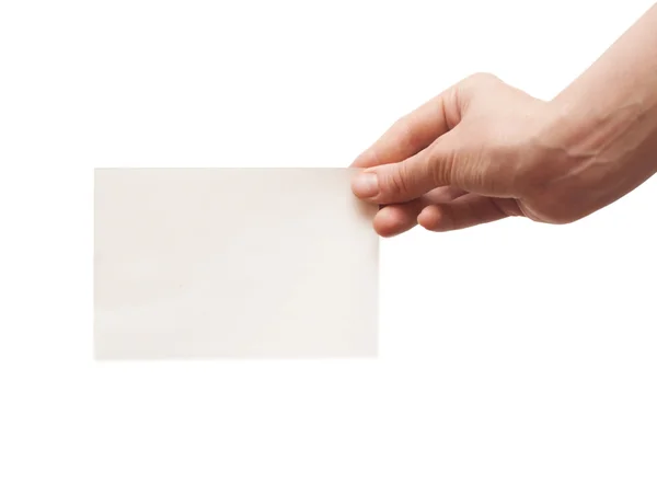 Beyaz boş kağıt tutan el — Stok fotoğraf