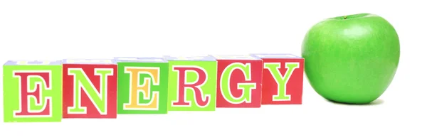 녹색 사과 편지-에너지로 큐브 — 스톡 사진
