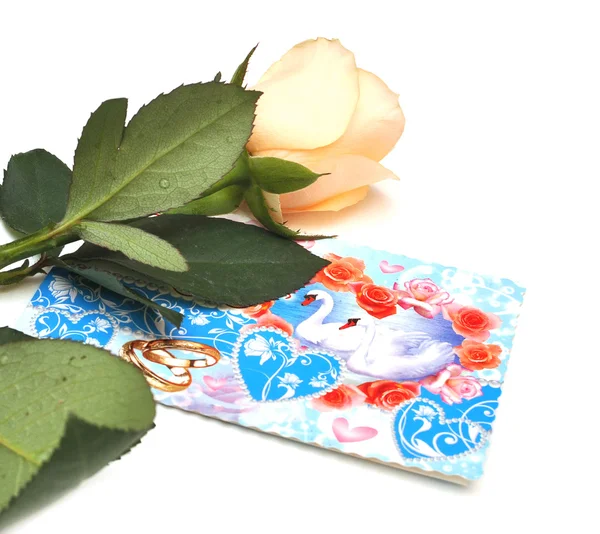 장미와 웨딩 카드 — 스톡 사진