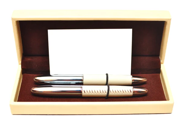 Dos bolígrafos de regalo en una caja con el formulario para el texto —  Fotos de Stock
