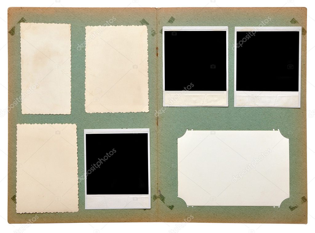 Page Of Vintage Photo Album With Photo Frames Stock Photo