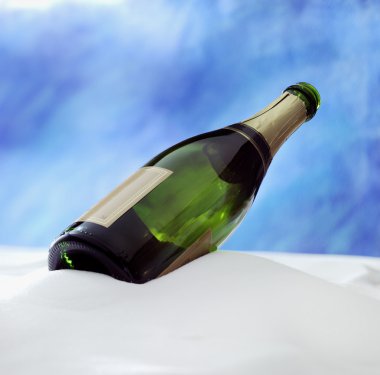 Champagne botlle in the snow with clipart