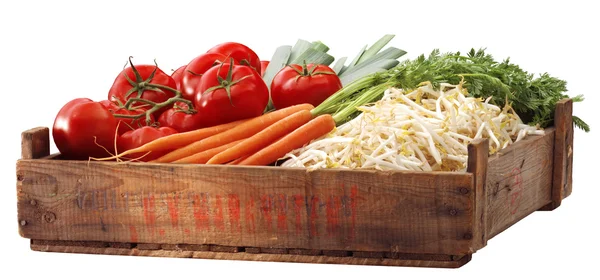 Crate tomatous en andere groenten — Stockfoto