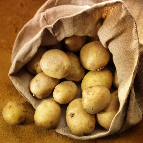 Overflowing bag of potatoes — Stock Photo, Image
