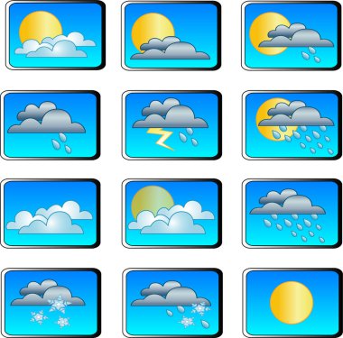 Collection of 12 weather icon buttons illustration clipart