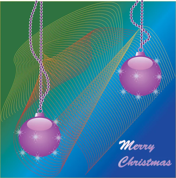 Buon Natale biglietto o sfondo con due viola scintillante palla di Natale — Foto Stock