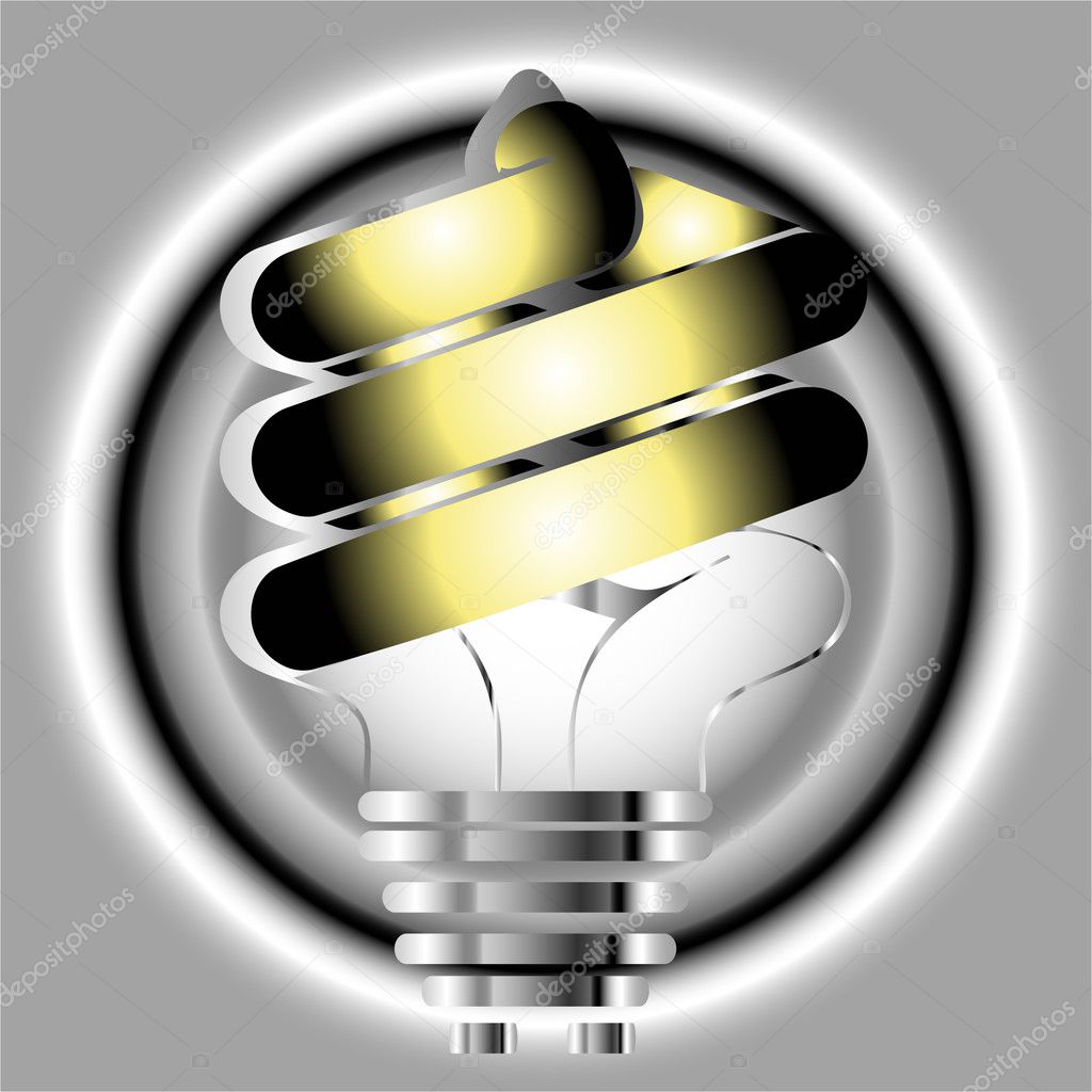 Energy saving light bulb illustration on silver background