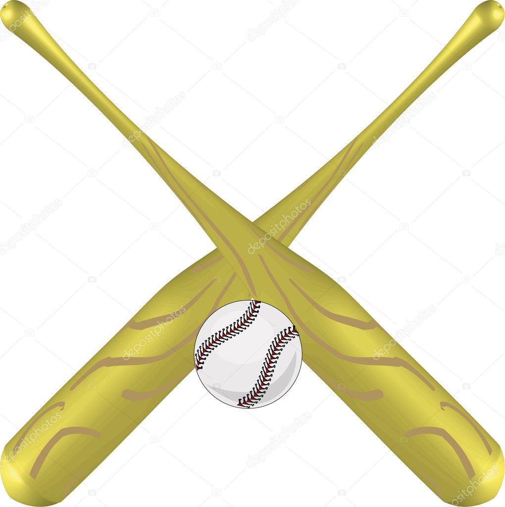 Baseball equipment, crossed bats and ball illustration