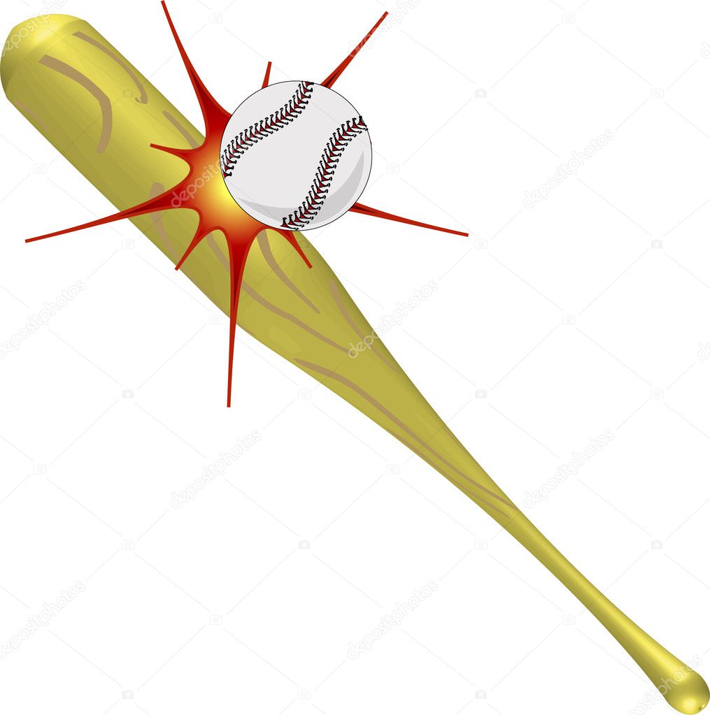 Baseball equipment, ball hitting bat illustration