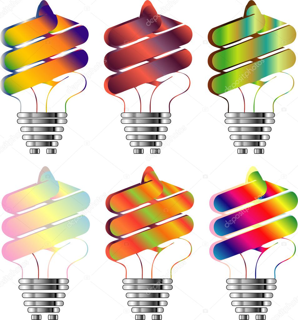 Set of Energy saving light bulbs in multi-color illustration