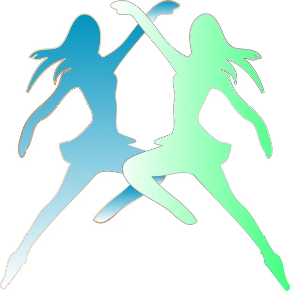 Две танцующие девушки в векторе силуэта — стоковый вектор