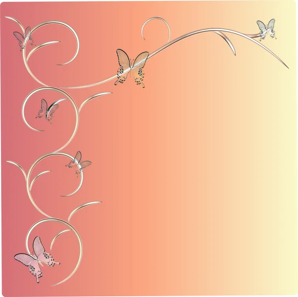 Silver branches and butterflies background vector — Stock Vector