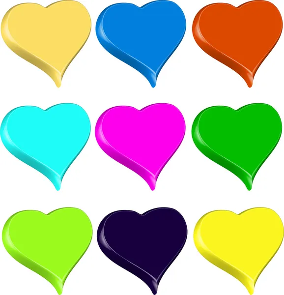 stock vector Set of 9 3D vibrant colorful hearts isolated illustration vector