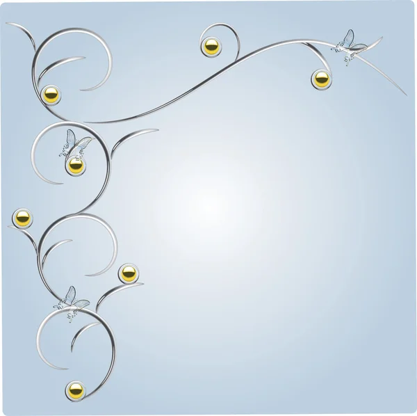Silver grenar med fjärilar och pärlor vektor bakgrund — Stock vektor