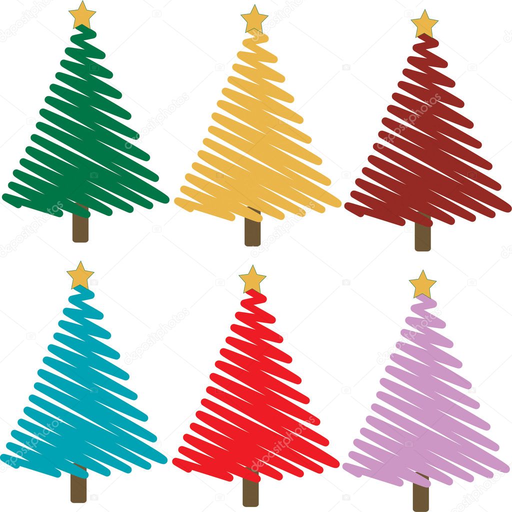 Set of colorful christmas trees illustrations
