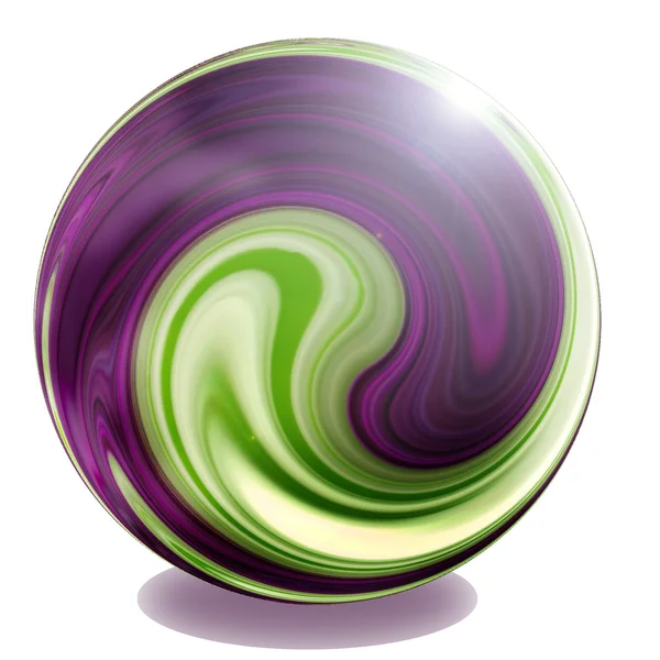 紫、緑、クリーム色の球体ガラス大理石図 — ストック写真