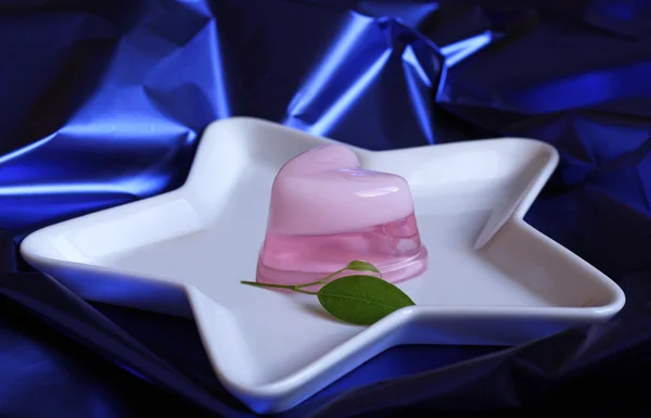 stock image Pink heart shaped jelly in star shaped plate