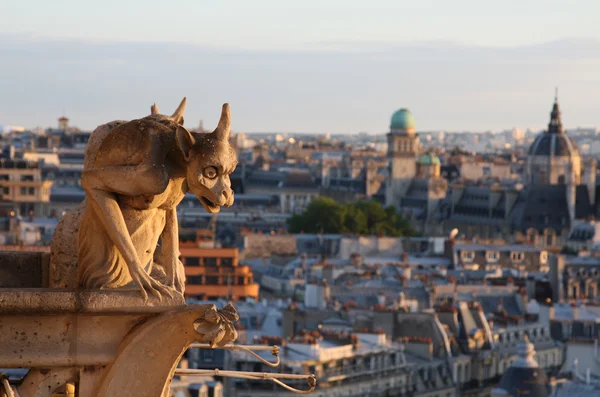 Горгулья Нотр-Дамская с видом на Париж — стоковое фото