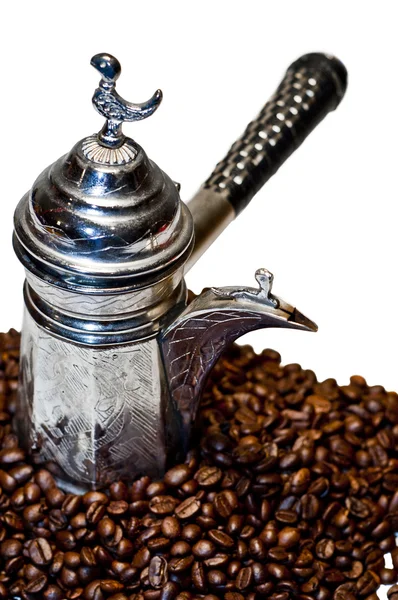 Turkish coffee pot and coffee beans — Stock Photo, Image