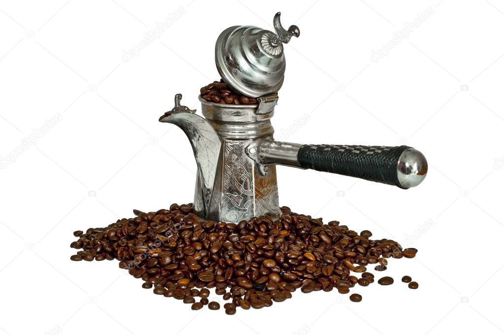 Turkish coffee pot and coffee beans — Stock Photo © KirillM 3504170