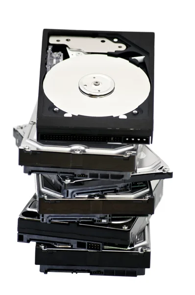 Disque dur ouvert reposant sur un autre disque dur — Photo