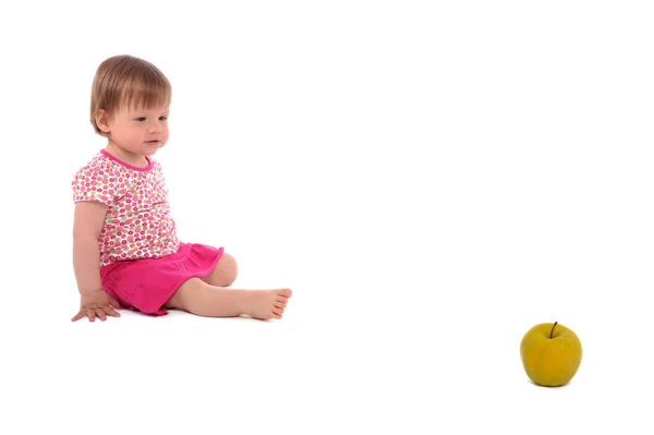Baby girl and apple — Stock Photo, Image
