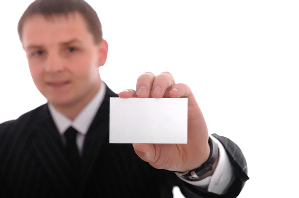 Businessman holding/giving a business card — Stock Photo, Image