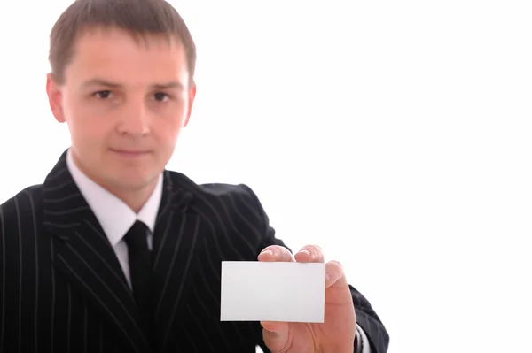 Бизнесмен, держащий / дающий визитку — стоковое фото