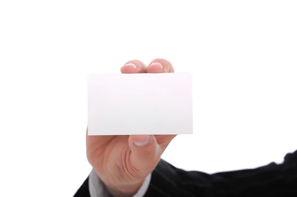 Businessman holding/giving a business card — Stock Photo, Image