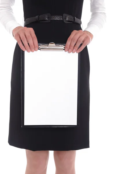 Clipboard in woman hands — Stock Photo, Image
