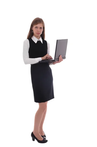一台计算机的年轻商业女人 — 图库照片