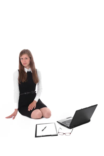 Young business woman with a computer — Stock Photo, Image