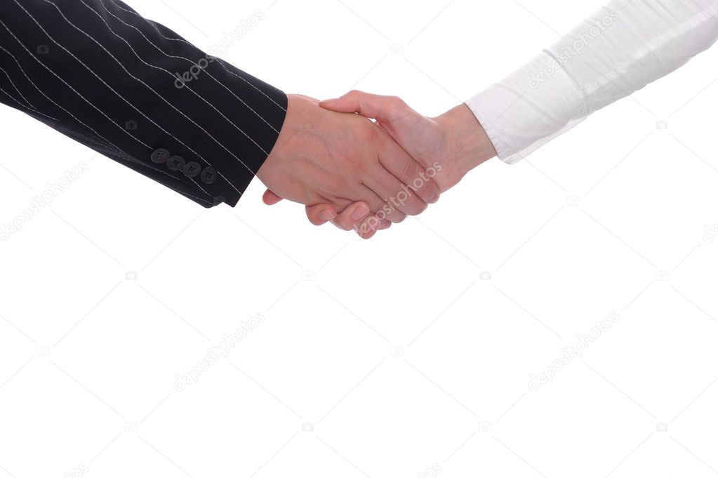 Hand shake between a woman and a man