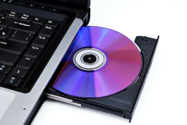用加载的 dvd 驱动器的笔记本电脑 — 图库照片