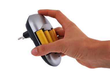 Charger and Batteries in hand clipart