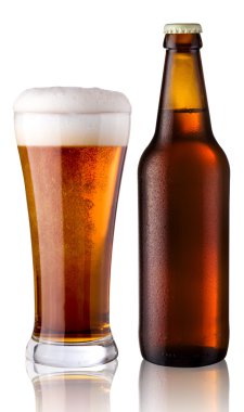 Glass and bottle of beer clipart