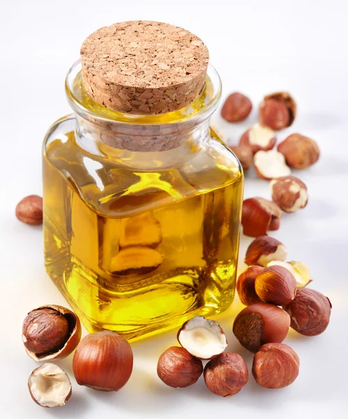 FILBERTNÖT olja med nötter — Stockfoto